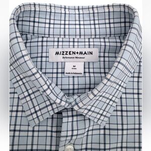 Mizzen + Main Men’s Light Blue Plaid Medium Trim Fit Button Up Shirt, EUC
